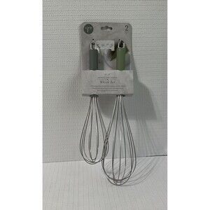 Core Kitchen Balloon Whisk Set of 2 Stainless Steel 10" and 12" Green Hangable